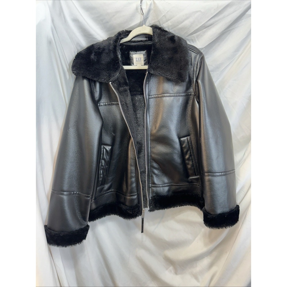 Gap Faux Leather & Faux Shearling Bomber Jacket Women's  XL